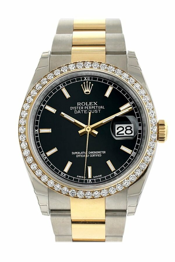 Rolex Datejust 36 Black Dial 18K White Gold Diamond Bezel Ladies Watch 116243