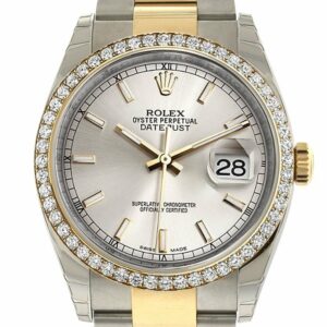 Rolex Datejust 36 Silver Dial 18K White Gold Diamond Bezel Ladies Watch 116243