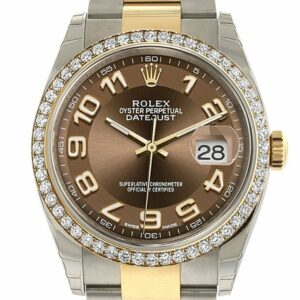 Rolex Datejust 36 Bronze Arab Dial 18K White Gold Diamond Bezel Ladies Watch 116243