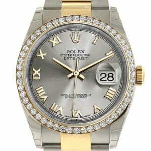 Rolex Datejust 36 Steel Roman Dial 18K White Gold Diamond Bezel Ladies Watch 116243