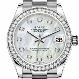 Rolex Datejust 31 White Mother-Of-Pearl Diamond Dial Bezel 18K Gold President Ladies Watch 278289Rbr