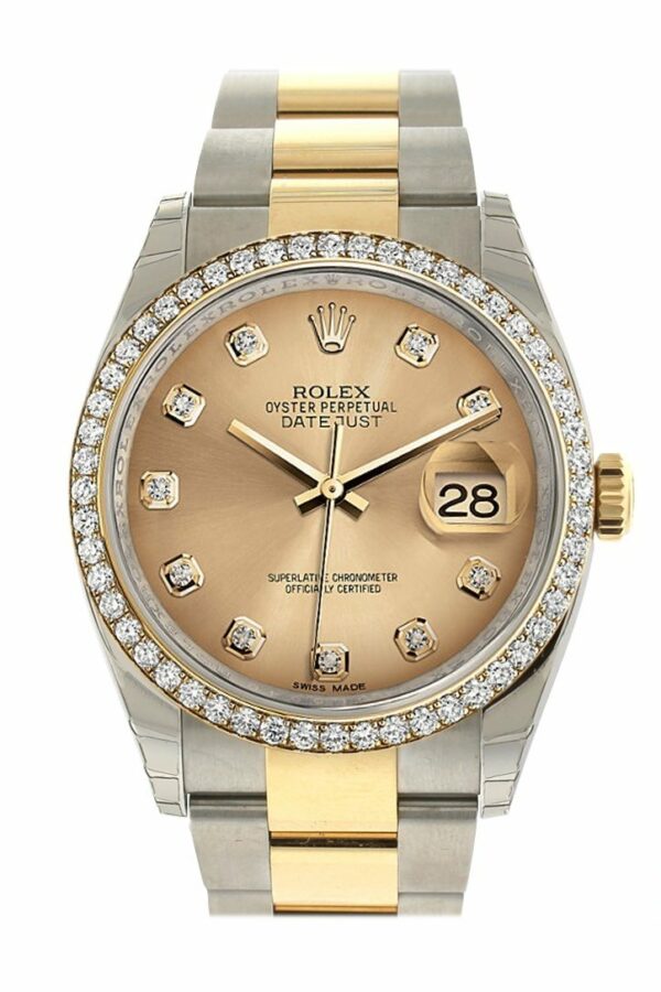 Rolex Datejust 36 White Set With Diamonds Dial 18K Gold Diamond Bezel Ladies Watch 116243