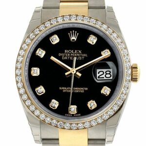 Rolex Datejust 36 Black Set With Diamonds Dial 18K White Gold Diamond Bezel Ladies Watch 116243