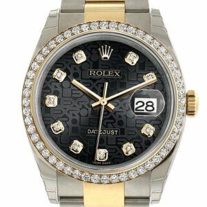 Rolex Datejust 36 Black Jubilee Design Set With Diamonds Dial 18K White Gold Diamond Bezel Ladies