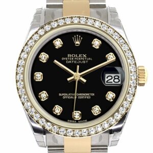 Rolex Datejust 31 Black Diamond Dial Bezel Yellow Gold Two Tone Watch 178383