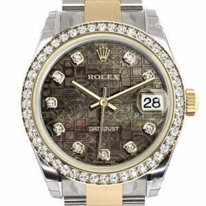 Rolex Datejust 31 Black Mother-Of-Pearl Jubilee Design Diamond Dial Bezel Yellow Gold Two Tone Watch