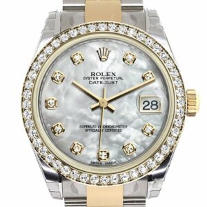 Rolex Datejust 31 White Mother-Of-Pearl Diamond Dial Bezel Yellow Gold Two Tone Watch 178383