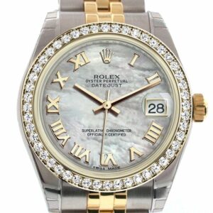 Rolex Datejust 31 White Mother-Of-Pearl Roman Dial Diamond Bezel Jubilee Yellow Gold Two Tone Watch