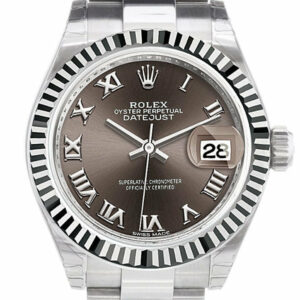 Rolex Datejust 28 Dark Grey Roman Dial Fluted Bezel Steel Ladies Watch 279174