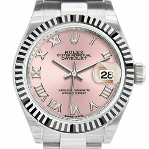 Rolex Datejust 28 Pink Roman Dial Fluted Bezel Steel Ladies Watch 279174