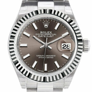 Rolex Datejust 28 Dark Grey Dial Fluted Bezel Steel Ladies Watch 279174