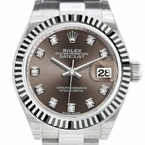 Rolex Datejust 28 Dark Grey Diamonds Dial Fluted Bezel Steel Ladies Watch 279174