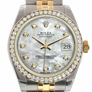 Rolex Datejust 31 White Mother-Of-Pearl Diamond Dial Bezel Jubilee Yellow Gold Two Tone Watch 178383