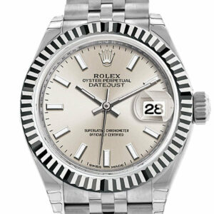 Rolex Datejust 28 Silver Dial Fluted Bezel Steel Jubilee Ladies Watch 279174