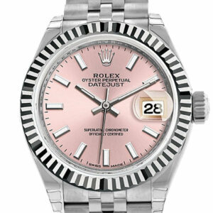 Rolex Datejust 28 Pink Dial Fluted Bezel Steel Jubilee Ladies Watch 279174