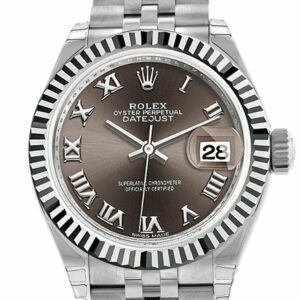 Rolex Datejust 28 Dark Grey Roman Dial Fluted Bezel Steel Jubilee Ladies Watch 279174