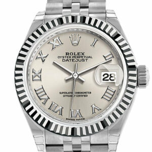 Rolex Datejust 28 Silver Roman Dial Fluted Bezel Steel Jubilee Ladies Watch 279174