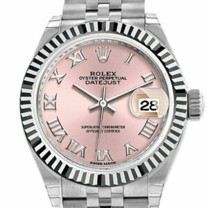 Rolex Datejust 28 Pink Roman Dial Fluted Bezel Steel Jubilee Ladies Watch 279174