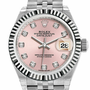 Rolex Datejust 28 Pink Set With Diamonds Dial Fluted Bezel Steel Jubilee Ladies Watch 279174