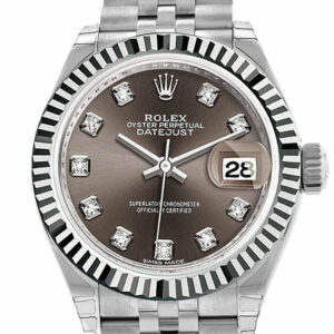 Rolex Datejust 28 Dark Grey Set With Diamonds Dial Fluted Bezel Steel Jubilee Ladies Watch 279174