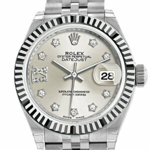 Rolex Datejust 28 Silver Roman Large Vi Set With Diamonds Dial Fluted Bezel Steel Jubilee Ladies