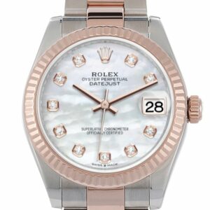 Rolex Datejust 31 Pearl Diamond Dial Fluted Bezel 18K Everose Gold Two Tone Watch 278271