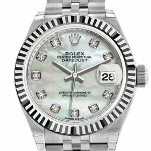 Rolex Datejust 28 Pearl Set With Diamonds Dial Fluted Bezel Steel Jubilee Ladies Watch 279174