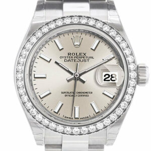 Rolex Datejust 28 Silver Dial Diamond Bezel Steel Ladies Watch 279384Rbr