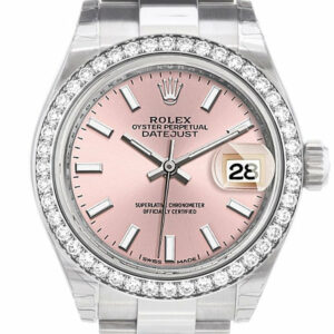 Rolex Datejust 28 Pink Dial Diamond Bezel Steel Ladies Watch 279384Rbr