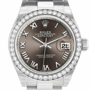 Rolex Datejust 28 Dark Grey Roman Dial Diamond Bezel Steel Ladies Watch 279384Rbr