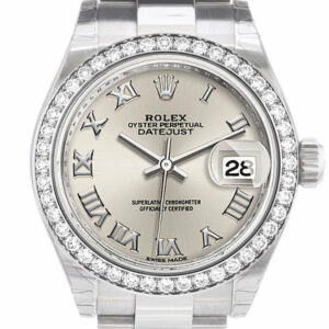 Rolex Datejust 28 Silver Roman Dial Diamond Bezel Steel Ladies Watch 279384Rbr