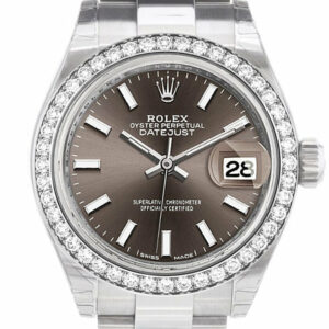 Rolex Datejust 28 Dark Grey Dial Diamond Bezel Steel Ladies Watch 279384Rbr