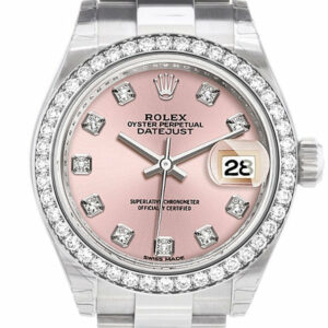 Rolex Datejust 28 Pink Set With Diamonds Dial Diamond Bezel Steel Ladies Watch 279384Rbr