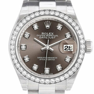 Rolex Datejust 28 Dark Grey Set With Diamonds Dial Diamond Bezel Steel Ladies Watch 279384Rbr