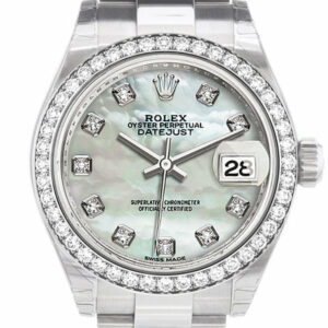 Rolex Datejust 28 Pearl Set With Diamonds Dial Diamond Bezel Steel Ladies Watch 279384Rbr