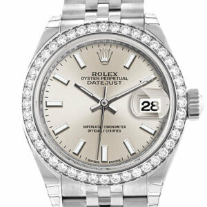 Rolex Datejust 28 Silver Dial Diamond Bezel Steel Jubilee Ladies Watch 279384Rbr