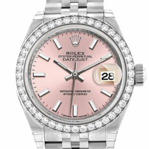 Rolex Datejust 28 Pink Dial Diamond Bezel Steel Jubilee Ladies Watch 279384Rbr