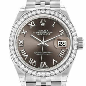 Rolex Datejust 28 Dark Grey Roman Dial Diamond Bezel Steel Jubilee Ladies Watch 279384Rbr