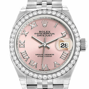 Rolex Datejust 28 Pink Roman Dial Diamond Bezel Steel Jubilee Ladies Watch 279384Rbr