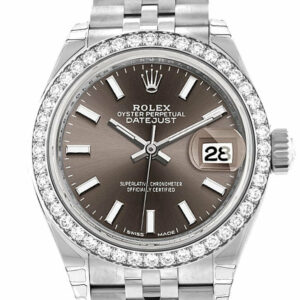 Rolex Datejust 28 Dark Grey Dial Diamond Bezel Steel Jubilee Ladies Watch 279384Rbr