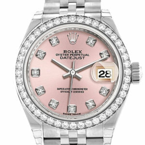 Rolex Datejust 28 Pink Set With Diamonds Dial Diamond Bezel Steel Jubilee Ladies Watch 279384Rbr