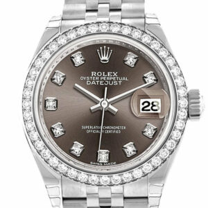 Rolex Datejust 28 Dark Grey Set With Diamonds Dial Diamond Bezel Steel Jubilee Ladies Watch