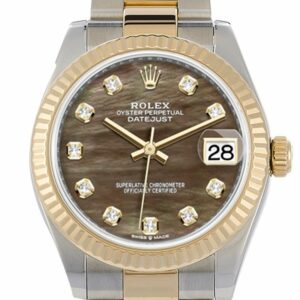 Rolex Datejust 31 Black Mother-Of-Pearl Diamond Dial Fluted Bezel 18K Yellow Gold Two Tone Watch