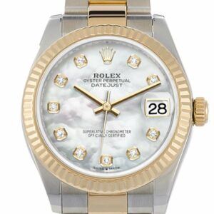 Rolex Datejust 31 White Mother-Of-Pearl Diamond Dial Fluted Bezel 18K Yellow Gold Two Tone Watch