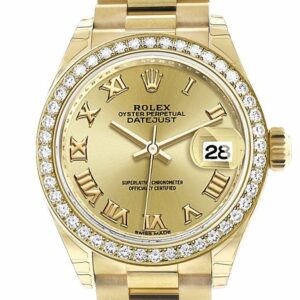 Rolex Datejust 28 Champagne Roman Dial Diamond Bezel President Ladies Watch 279138Rbr