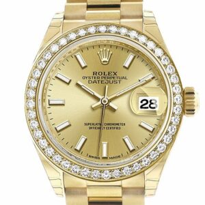 Rolex Datejust 28 Champagne Dial Diamond Bezel President Ladies Watch 279138Rbr