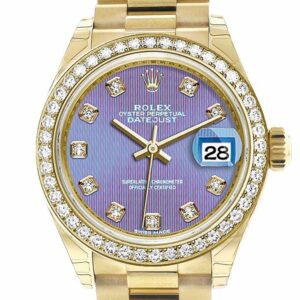 Rolex Datejust 28 Lavendar Diamond Dial Bezel President Ladies Watch 279138Rbr