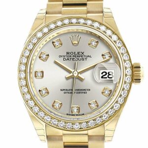 Rolex Datejust 28 Silver Diamond Dial Bezel President Ladies Watch 279138Rbr