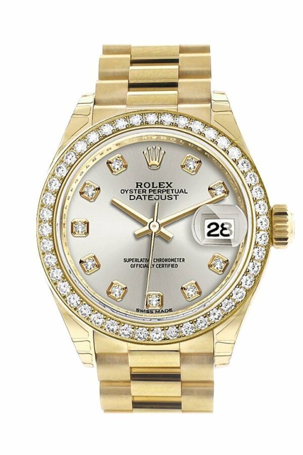 Rolex Datejust 28 Silver Diamond Dial Bezel President Ladies Watch 279138Rbr