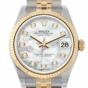 Rolex Datejust 31 White Mother-Of-Pearl Diamond Dial Fluted Bezel 18K Yellow Gold Two Tone Jubilee